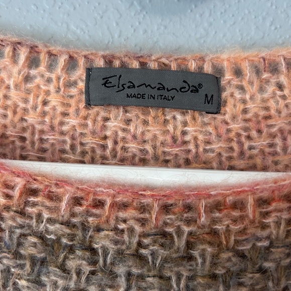 Elsamanda Sweater Peach Striped Pullover Size Large Alpaca Wool Mohair Italy - Picture 4 of 9